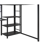 Slickblue Full Size Loft Bed with Desk and Whiteboard, Metal Loft Bed with 3 Shelves and Ladder, Black