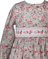 Bonnie Jean Little Girls Long Sleeved Ditsy Floral Smocked Dress