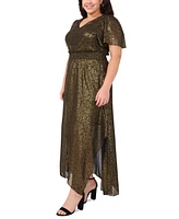 Msk Plus Flutter-Sleeve Metallic Maxi Dress