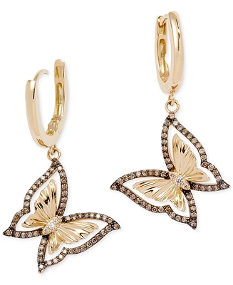 Le Vian Chocolate Diamond & Nude Diamond Butterfly Drop Earrings (1/2 ct. t.w.) in 14k Gold