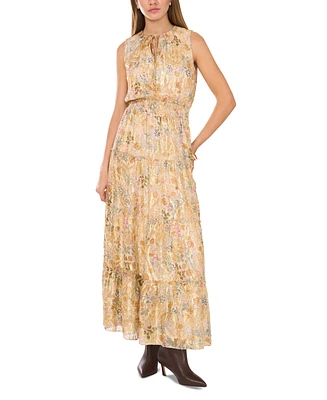 1.state Women's Tiered Metallic Floral-Print Maxi Dress