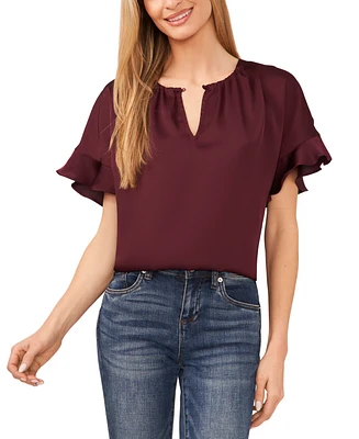 CeCe Women's Short-Sleeve Flutter Blouse