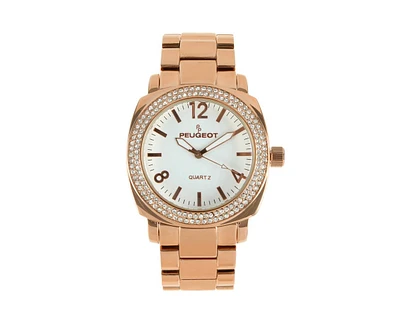 Peugeot Women's 40mm Rose Gold Boyfriend Bracelet Watch with Crystal Bezel