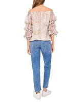 Vince Camuto Women's Paisley-Print Off-The-Shoulder Bubble 3/4-Sleeve Tie-Front Blouse