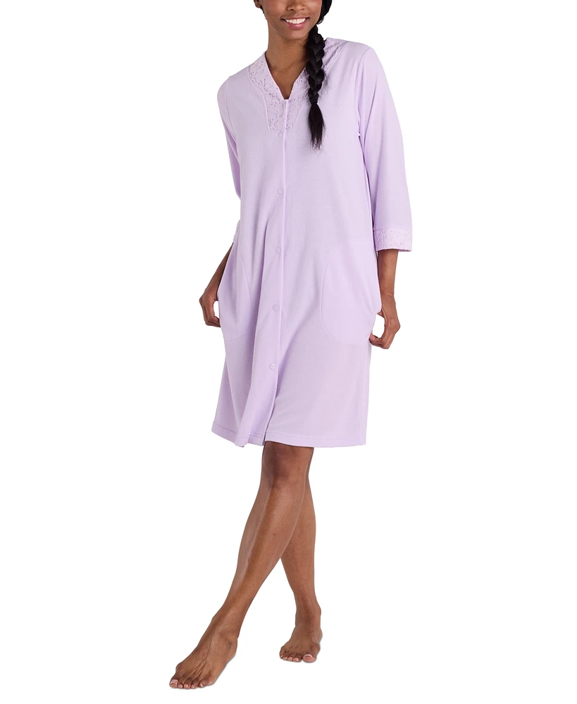 Miss Elaine Women's Zip-Front 3/4-Sleeve Terry Robe