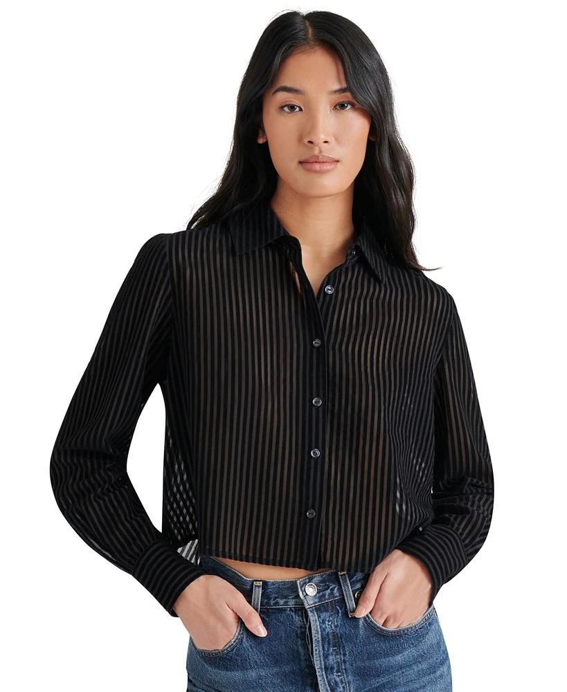 Steve Madden Women's Noelle Velvet Striped Shirt