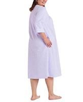 Miss Elaine Plus 3/4-Sleeve Zip-Front Seersucker Robe