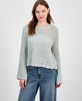 Hooked Up by Iot Juniors' Long-Sleeve Pointelle Sweater