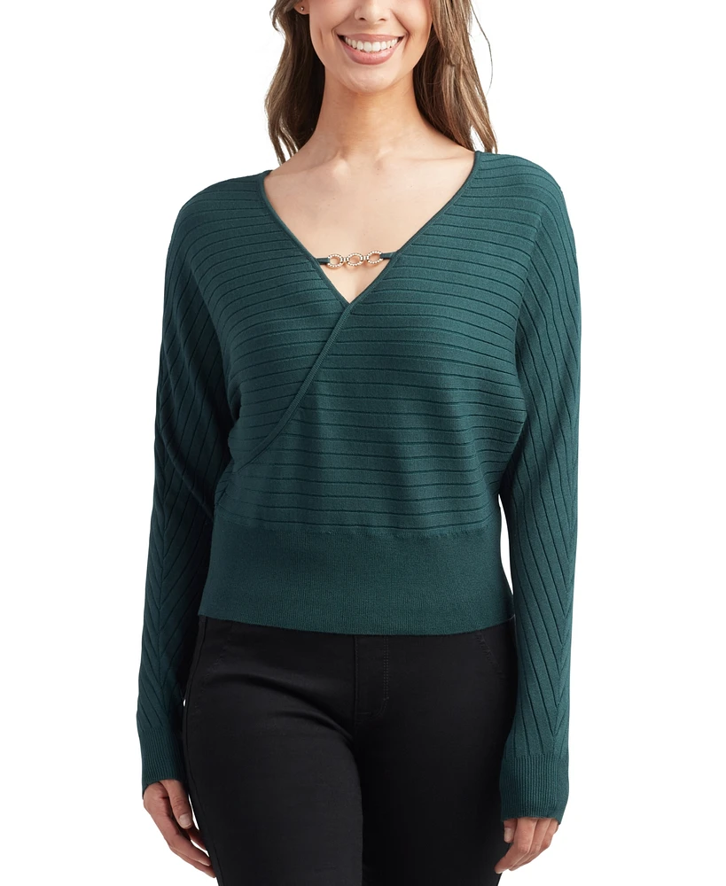 Bcx Juniors' Embellished-Neck Dolman-Sleeve Sweater