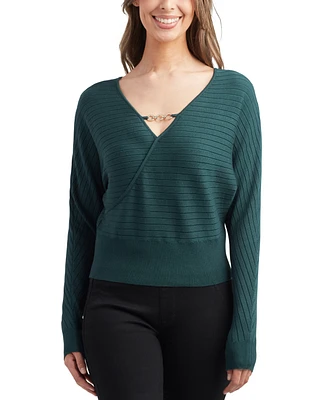 Bcx Juniors' Embellished-Neck Dolman-Sleeve Sweater