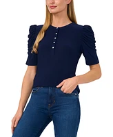 CeCe Women's Shirred-Sleeve Embellished-Button Top