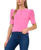 CeCe Women's Shirred-Sleeve Embellished-Button Top