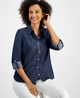 Nautica Jeans Women's Chambray Roll-Tab Button Shirt