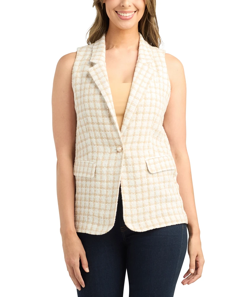 Bcx Juniors' Boucle Button-Front Notched-Collar Vest