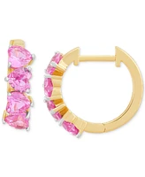 3-Pc. Set Lab Created Pink Sapphire (6 ct. t.w.) & Lab Created White Sapphire (1/2 ct. t.w.) Heart Stud & Small Hoop Earrings 14k Gold-Plated Sterling