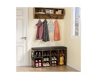 gaomon Shoe Bench, 104 Inch Shoe Storage Bench with Cushion and Side Pocket, 10 Cubbies Shoe Rack with Adjustable Shelves, Shoe Organizer Cabinet for