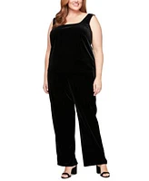 Alex Evenings Plus Size Velvet Pleated Sleeve Jacket Tank Top Velvet Side Stripe Straight Leg Pants