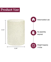 LuxenHome Outdoor Side Table, 18'' Cement Outdoor End Tables for Patio, Garden Accent Table, Modern Small Round Side Table