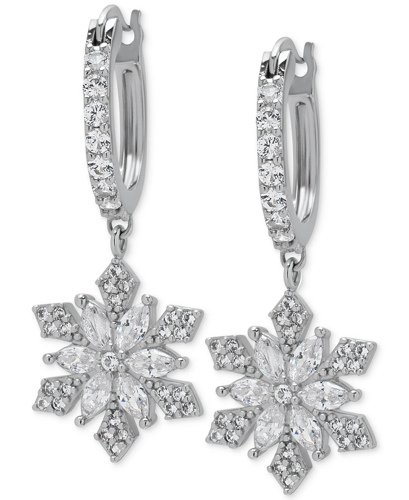 Macy's Lab Grown White Sapphire (3/4 ct. t.w.) Snowflake Dangle Huggie Hoop Earrings in Sterling Silver