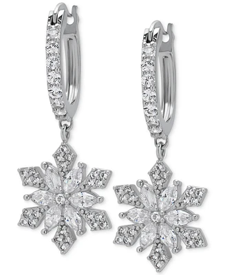 Macy's Lab Grown White Sapphire (3/4 ct. t.w.) Snowflake Dangle Huggie Hoop Earrings in Sterling Silver