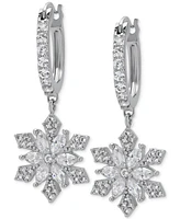 Macy's Lab Grown White Sapphire (3/4 ct. t.w.) Snowflake Dangle Huggie Hoop Earrings in Sterling Silver