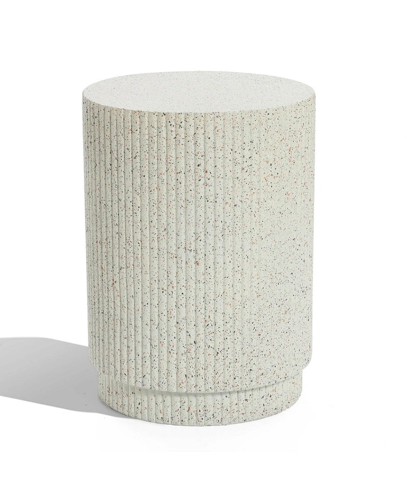 LuxenHome Ivory White Cement Round Outdoor Side Table