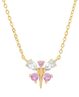 2-Pc. Set Lab Created Pink Sapphire (1/2 ct. t.w.) & Lab Created White Sapphire (1-1/20 ct. t.w.) Dragonfly Pendant Necklace & Matching Hoop Earrings
