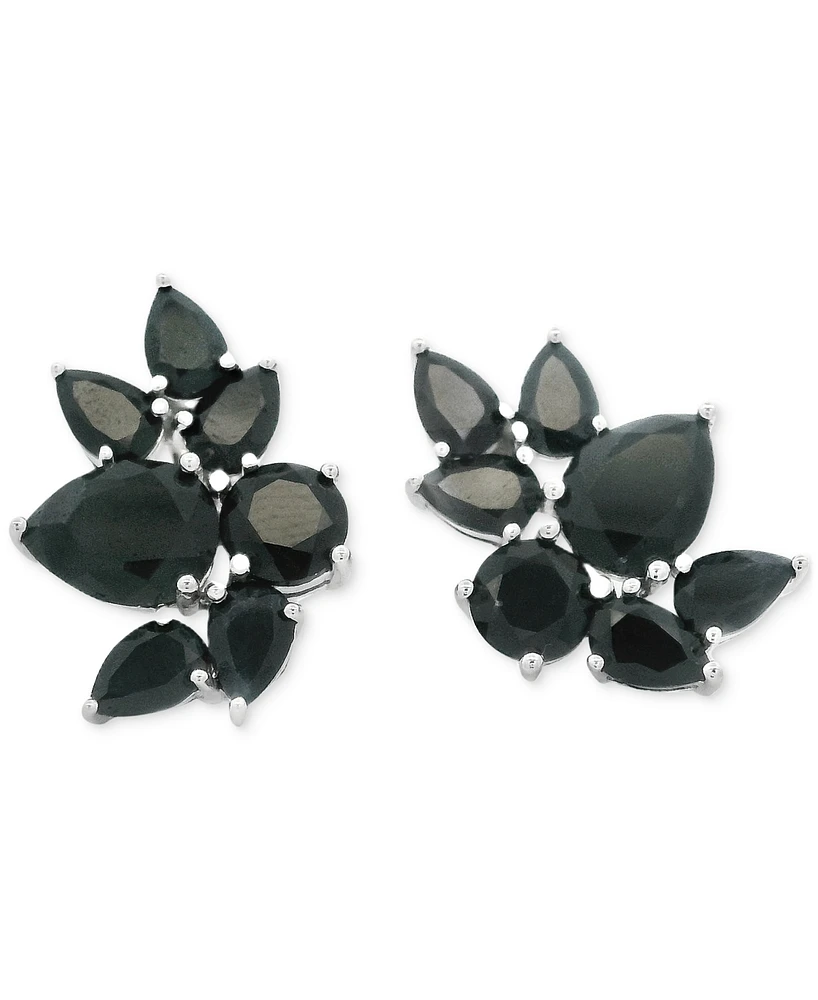 Black Sapphire Mixed-Cut Flower Cluster Stud Earrings (11-1/4 ct. t.w.) in Sterling Silver