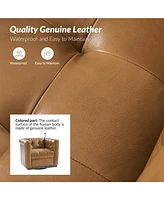 Hulala Home Gabriel Mid-Certury Modern Genuine Leather Swivel Club Chair with Genuine Leather