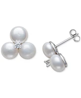 Belle de Mer Cultured Freshwater Button Pearl (6-7mm) & Lab-Created Sapphire (1/20 ct. t.w.) Earrings in Sterling Silver