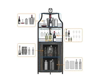 gaomon Corner Bar Cabinet, Wine Bar Cabinet with Glass Holder and Large Storage Space, Coffee Bar Cabinet with Mesh Door and Adjustable Shelf, Dark Wo