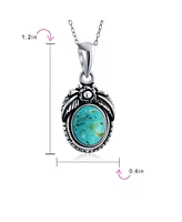 Bling Jewelry South Western Blue Natural Turquoise Oval Leaf Feather Pendant Necklace For Women Sterling Silver