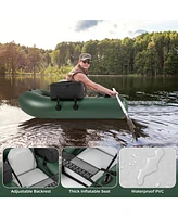 Costway Inflatable Fishing Float Tube with Fish Ruler Angling Base 2 Storage Pockets Pump