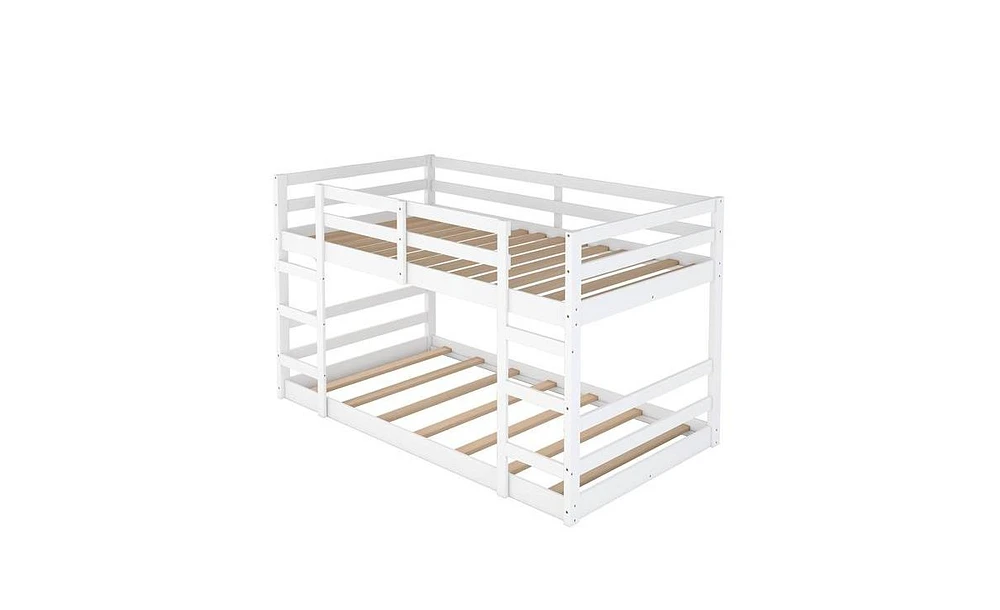 Slickblue Twin Over Twin Bunk Bed with Ladder in White – Space-Saving and Sturdy Design, Ideal for Kids' Bedrooms with Safe and Easy Access