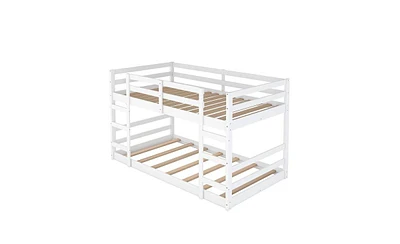 Slickblue Twin Over Twin Bunk Bed with Ladder in White – Space-Saving and Sturdy Design, Ideal for Kids' Bedrooms with Safe and Easy Access