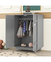 Slickblue Wooden Wardrobe Cabinet with Hanging Rod, Storage Armoires with Doors