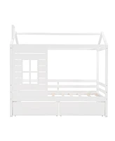 Slickblue Twin Size Wooden House Bed with Two Storage Drawers for Kids