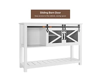gaomon Farmhouse Entryway Table with Sliding Barn Doors, Sofa Table with Storage and Open Shelf, Console Tables for Entryway, Hallway