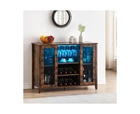 gaomon Wine Bar Cabinet with Led Light,Home Coffee Cabinet with Wine and Glass Rack,Kitchen Buffet Sideboard with Storage,Liquor Cabinet for Bar,Dinin