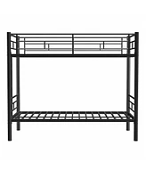 Slickblue Metal Twin Over Twin Bunk Bed with Ladder, High Guardrail, Split Option & Storage - Noise-Free Design