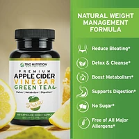 Trio Nutrition Apple Cider Vinegar Capsules with Green Tea|Raw Fresh Apple Cider Vinegar Pills for Cleanse|Detox Boost|Green Tea for Natural Weight Ma