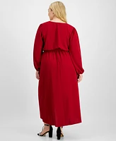 Connected Plus Tie-Front Wrap Maxi Dress