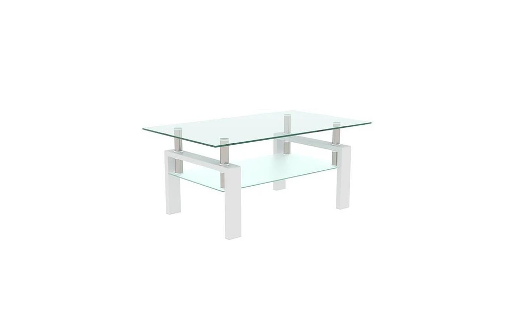 Slickblue White and Clear Modern Coffee Table for Living Room