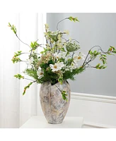 LuxenHome Modern Marble White 12.2-Inch Tall Stoneware Table Vase