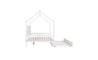 Slickblue Wooden Full Size House Bed with Trundle,Kids Bed with Shelf, White