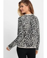 Olsen Women's Leopard Jacquard Zip Front Cardigan