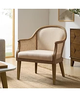 Hulala Home Werner Farmhouse Rattan Solid Wood Armchair with Olid Wood Frame and Legs