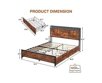 Garmin Bed Frame with Storage Drawers and Charging Station, Led Light Bed Frame with Storage Headboard,No Box Spring Needed