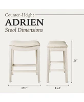 Maven Lane Adrien Saddle Counter Stool in White Oak Finish w/ Natural Fabric Upholstery