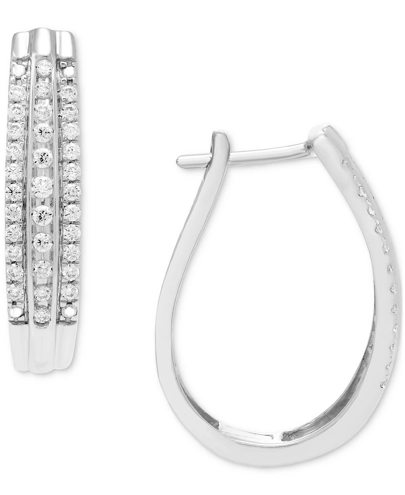 Diamond Triple Row Oval Hoop Earrings (1/2 ct. t.w.) in 10k White Gold